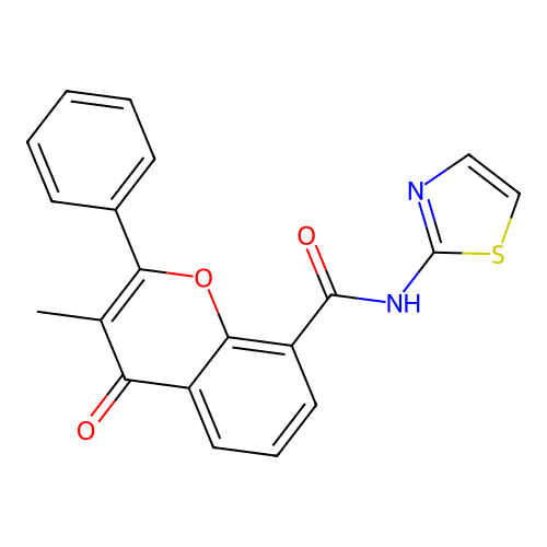 3-methyl-4-oxo-2-phenyl-N-(thiazol-2-yl)-4H-chromene-8-carboxamide structure