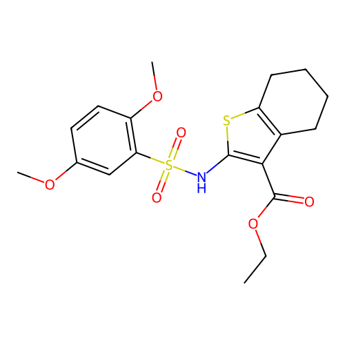 ethyl 2-(2,5-dimethoxybenzenesulfonamido)-4,5,6,7-tetrahydro-1-benzothiophene-3-carboxylate structure