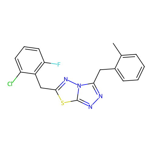 6-(2-chloro-6-fluorobenzyl)-3-(2-methylbenzyl)[1,2,4]triazolo[3,4-b][1,3,4]thiadiazole structure