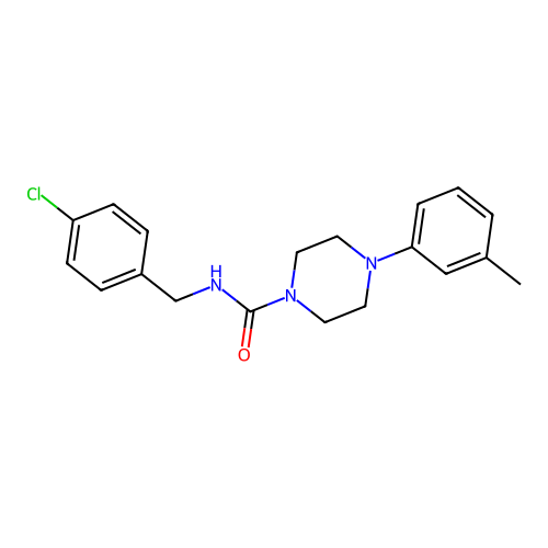N-(4-chlorobenzyl)-4-(3-methylphenyl)-1-piperazinecarboxamide structure