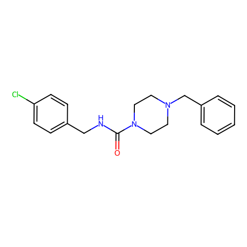 4-benzyl-N-(4-chlorobenzyl)-1-piperazinecarboxamide structure