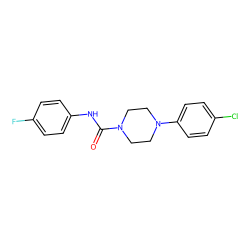 4-(4-chlorophenyl)-N-(4-fluorophenyl)piperazine-1-carboxamide structure