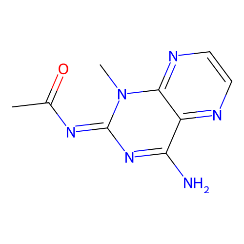 N-(4-imino-1-methyl-1,4-dihydro-2-pteridinyl)acetamide structure