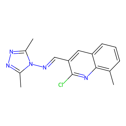 1-(2-chloro-8-methylquinolin-3-yl)-N-(3,5-dimethyl-1,2,4-triazol-4-yl)methanimine structure