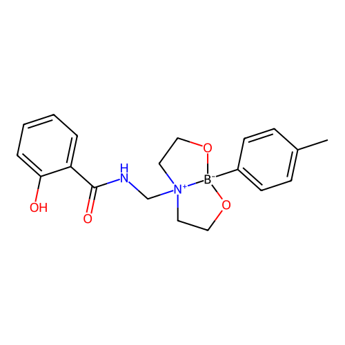 2-hydroxy-N-[[5-(4-methylphenyl)-4,6-dioxa-1-azonia-5-boranuidabicyclo[3.3.0]octan-1-yl]methyl]benzamide structure