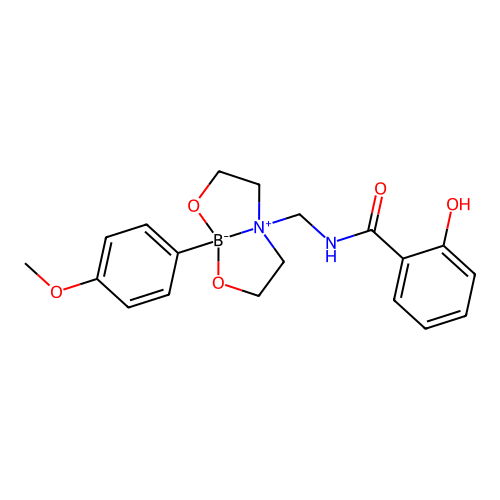 [2,2'-{[(2-Hydroxybenzamido)methyl]azanediyl-kappaN}di(ethan-1-olato-kappaO)](4-methoxyphenyl)boron structure
