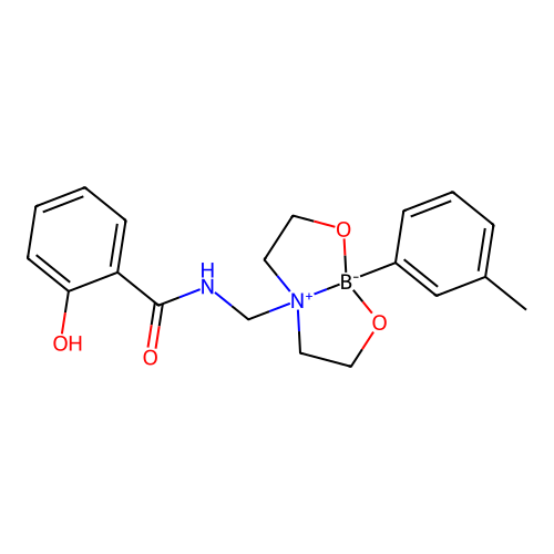 2-hydroxy-N-[[5-(3-methylphenyl)-4,6-dioxa-1-azonia-5-boranuidabicyclo[3.3.0]octan-1-yl]methyl]benzamide structure
