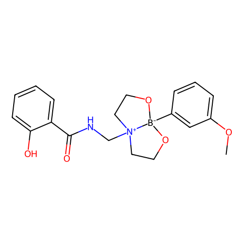 [2,2'-{[(2-Hydroxybenzamido)methyl]azanediyl-kappaN}di(ethan-1-olato-kappaO)](3-methoxyphenyl)boron structure