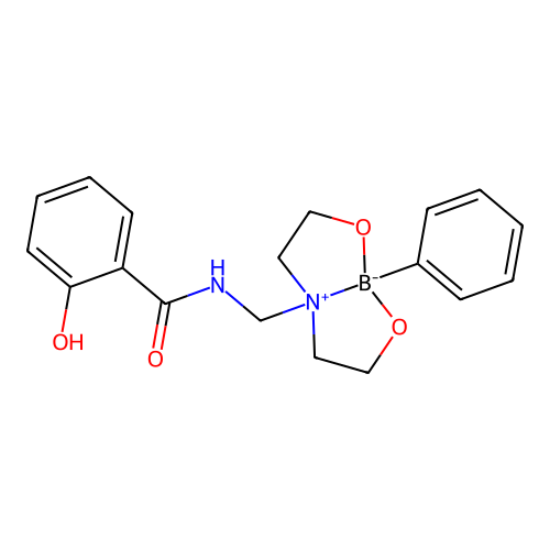 [2,2'-{[(2-Hydroxybenzamido)methyl]azanediyl-kappaN}di(ethan-1-olato-kappaO)]phenylboron structure