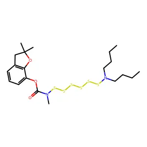 Carbamic acid, ((dibutylamino)hexathio)methyl-, 2,3-dihydro-2,2-dimethyl-7-benzofuranyl ester structure