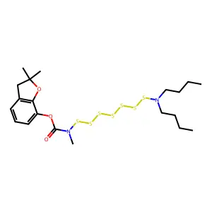 Carbamic acid, ((dibutylamino)heptathio)methyl-, 2,3-dihydro-2,2-dimethyl-7-benzofuranyl ester structure