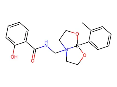 [N-({Bis[2-(hydroxy-kappaO)ethyl]amino-kappaN}methyl)-2-hydroxybenzene-1-carboximidato(2-)](2-methylphenyl)boron structure