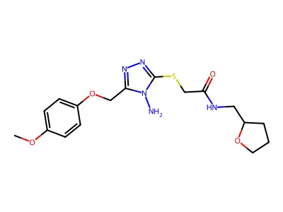 2-[[4-amino-5-[(4-methoxyphenoxy)methyl]-1,2,4-triazol-3-yl]sulfanyl]-N-(oxolan-2-ylmethyl)acetamide structure