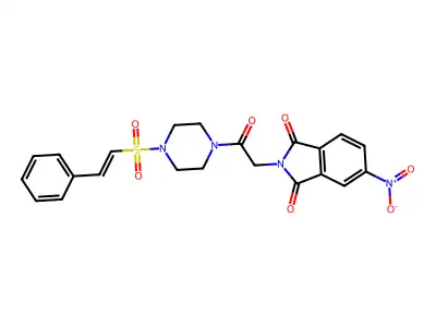 5-nitro-2-[2-oxo-2-[4-[(E)-2-phenylethenyl]sulfonylpiperazin-1-yl]ethyl]isoindole-1,3-dione structure