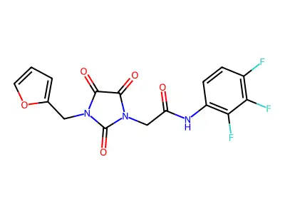 2-[3-(furan-2-ylmethyl)-2,4,5-trioxoimidazolidin-1-yl]-N-(2,3,4-trifluorophenyl)acetamide structure