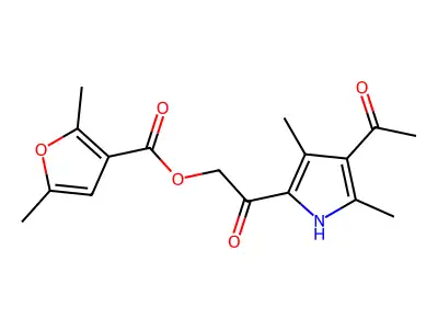 [2-(4-acetyl-3,5-dimethyl-1H-pyrrol-2-yl)-2-oxoethyl] 2,5-dimethylfuran-3-carboxylate structure