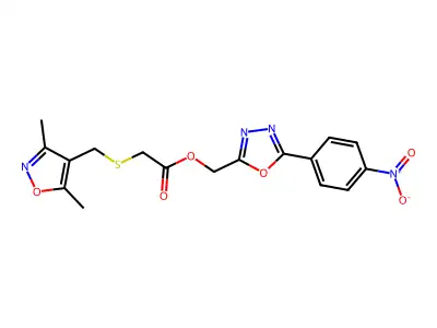 [5-(4-nitrophenyl)-1,3,4-oxadiazol-2-yl]methyl 2-[(3,5-dimethyl-1,2-oxazol-4-yl)methylsulfanyl]acetate structure