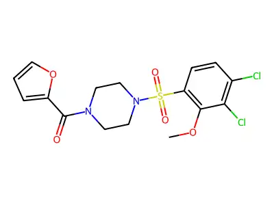 4-[(3,4-Dichloro-2-methoxyphenyl)sulfonyl]piperazinyl 2-furyl ketone structure