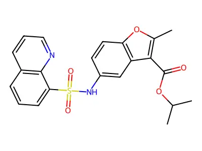 Isopropyl 2-methyl-5-(quinoline-8-sulfonamido)benzofuran-3-carboxylate structure