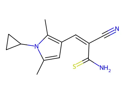 2-Cyano-3-(1-cyclopropyl-2,5-dimethyl-1H-pyrrol-3-yl)-2-propenethioamide structure