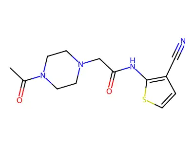 2-(4-acetylpiperazin-1-yl)-N-(3-cyanothiophen-2-yl)acetamide structure