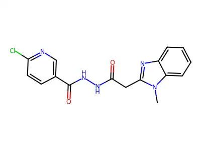 6-chloro-N'-[2-(1-methylbenzimidazol-2-yl)acetyl]pyridine-3-carbohydrazide structure