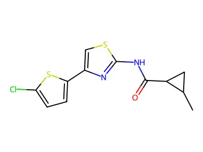 N-[4-(5-chlorothiophen-2-yl)-1,3-thiazol-2-yl]-2-methylcyclopropane-1-carboxamide structure
