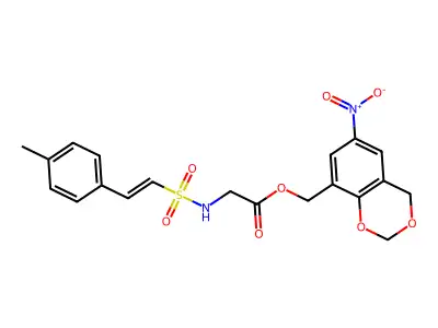 (6-nitro-2,4-dihydro-1,3-benzodioxin-8-yl)methyl 2-[2-(4-methylphenyl)ethenesulfonamido]acetate structure