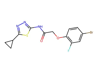 2-(4-bromo-2-fluorophenoxy)-N-(5-cyclopropyl-1,3,4-thiadiazol-2-yl)acetamide structure