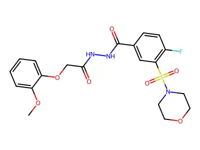 4-fluoro-N'-[2-(2-methoxyphenoxy)acetyl]-3-morpholin-4-ylsulfonylbenzohydrazide structure