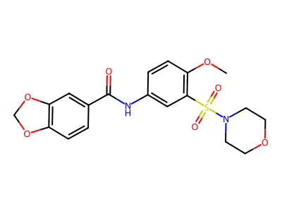 N-(4-methoxy-3-morpholin-4-ylsulfonylphenyl)-1,3-benzodioxole-5-carboxamide structure