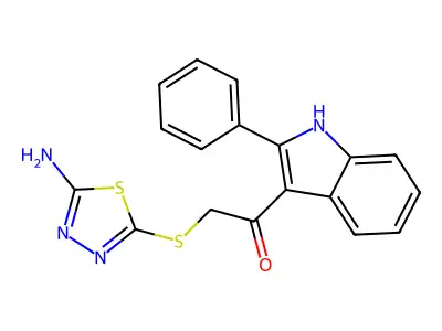 2-((5-Amino-1,3,4-thiadiazol-2-yl)thio)-1-(2-phenyl-1H-indol-3-yl)ethan-1-one structure