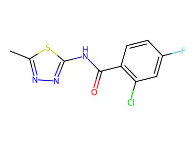 2-chloro-4-fluoro-N-(5-methyl-1,3,4-thiadiazol-2-yl)benzamide structure