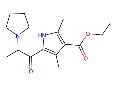 Ethyl 2,4-dimethyl-5-(2-pyrrolidin-1-ylpropanoyl)-1H-pyrrole-3-carboxylate structure