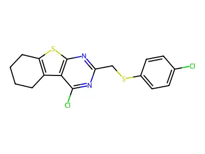 3-chloro-5-{[(4-chlorophenyl)sulfanyl]methyl}-8-thia-4,6-diazatricyclo[7.4.0.0,2,7]trideca-1(9),2,4,6-tetraene structure