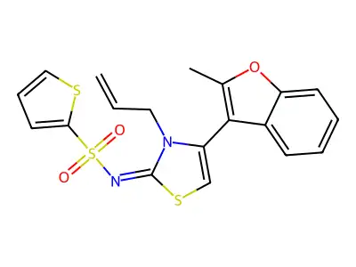 N-[4-(2-methyl-1-benzofuran-3-yl)-3-(prop-2-en-1-yl)-2,3-dihydro-1,3-thiazol-2-ylidene]thiophene-2-sulfonamide structure