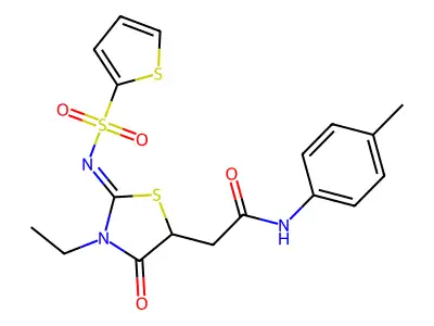 2-(3-ethyl-4-oxo-2-thiophen-2-ylsulfonylimino-1,3-thiazolidin-5-yl)-N-(4-methylphenyl)acetamide structure
