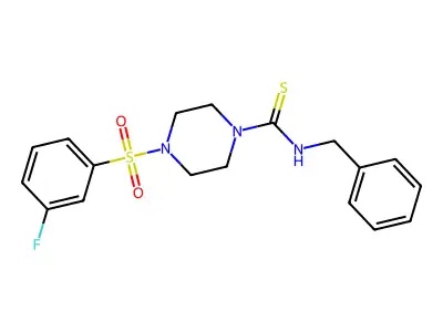 N-benzyl-4-(3-fluorobenzenesulfonyl)piperazine-1-carbothioamide structure