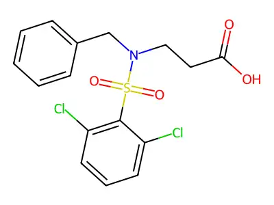 3-(N-benzyl2,6-dichlorobenzenesulfonamido)propanoic acid structure