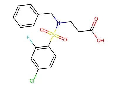 3-(N-benzyl4-chloro-2-fluorobenzenesulfonamido)propanoic acid structure