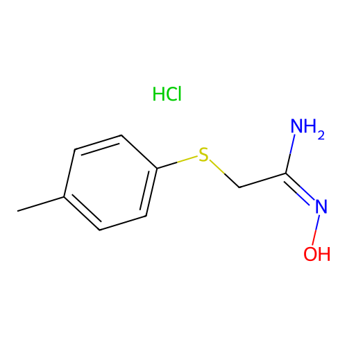 Ethanimidamide, N-hydroxy-2-((4-methoxyphenyl)thio)-, monohydrochloride structure