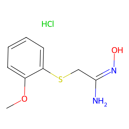 Ethanimidamide, N-hydroxy-2-((2-methoxyphenyl)thio)-, monohydrochloride structure