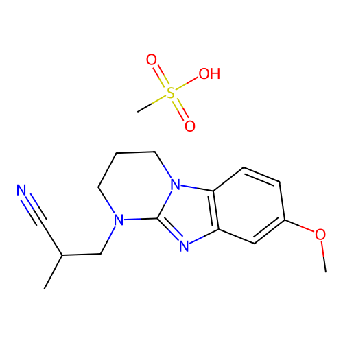 Pyrimido(1,2-a)benzimidazole-1-propionitrile, 1,2,3,4-tetrahydro-8-methoxy-alpha-methyl-, methanesulfonate structure