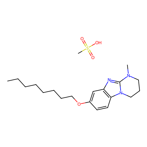 Pyrimido(1,2-a)benzimidazole, 1,2,3,4-tetrahydro-1-methyl-8-octyloxy-, methanesulfonate, monohydrate structure