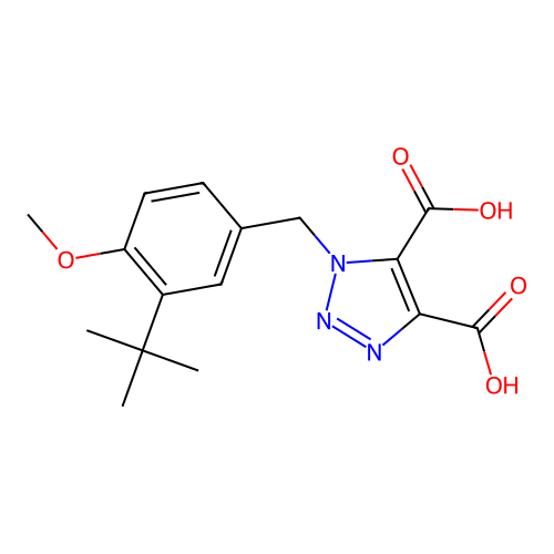1-[(3-Tert-butyl-4-methoxyphenyl)methyl]triazole-4,5-dicarboxylic acid structure
