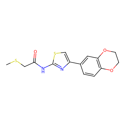 N-[4-(2,3-dihydro-1,4-benzodioxin-6-yl)-1,3-thiazol-2-yl]-2-methylsulfanylacetamide structure