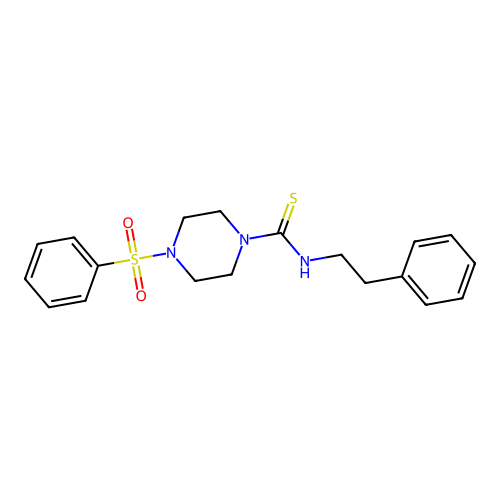 4-(benzenesulfonyl)-N-(2-phenylethyl)piperazine-1-carbothioamide structure