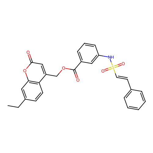 (7-ethyl-2-oxochromen-4-yl)methyl 3-[[(E)-2-phenylethenyl]sulfonylamino]benzoate structure