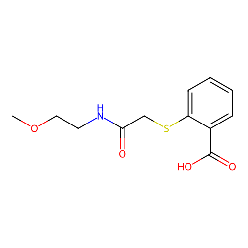2-({[(2-Methoxyethyl)carbamoyl]methyl}sulfanyl)benzoic acid structure