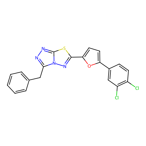 3-benzyl-6-[5-(3,4-dichlorophenyl)furan-2-yl]-[1,2,4]triazolo[3,4-b][1,3,4]thiadiazole structure